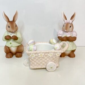 Retired Vtg Partylite Baby Bertie & Bea Votive Easter Bunnies with Basket & Eggs